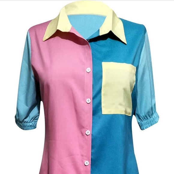 M ChicMe Summer Women Button Down Shirt Tops Short Sleeve Casual Pocket Tunic - Picture 3 of 17